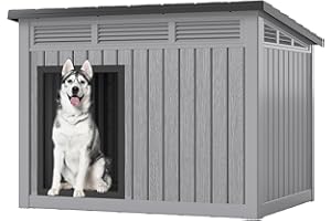 Fancyango Large Dog House for Indoor & Outdoor - Weatherproof & Removable Roof, Fits Small to Large Dogs (42.8" L x 33" W x 31.5" H) - Grey