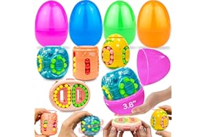 AMENON 4 Pack 3.8" Jumbo Easter Eggs Filled Magic Bean Cubes Surprise Egg for Kids Boys Girls Fidget Finger Spinning Toys for Stress Relief Easter Basket Stuffer Filler Easter Basket Essential Gift Egg Hunt