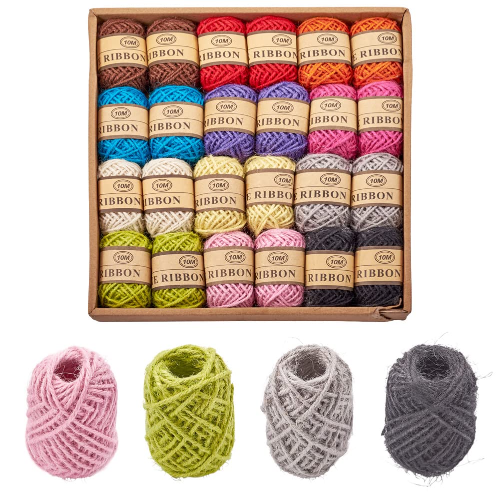 Craftdady 24 Roll Jute Twine 2mm Hemp Macrame Cord Craft String Baker Twine for DIY Crafts Gift Packaging Floristry Jars Decoration Gardening 12 Color