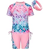 GRACE KARIN Girls Rash Guard Swimsuit Short Sleeve Two Piece Bathing Suit 6-12Y