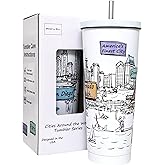 Beary Blu Cities Around the World 25 Oz Tumbler Series- Designed in the USA- Vacuum Insulated Tumbler with Lids Straw - Stainless Steel Coffee Water Travel Mug, Cup for Hot Cold Drink (San Diego)
