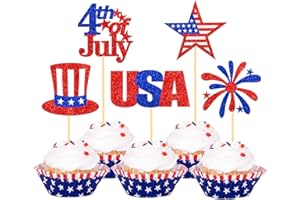 MOITKPTT 25Pcs Independence Day Cupcake Toppers, 4th of July Cake Toppers for Patriotic Party Decorations, Patriotic Cupcake Picks for USA Independence Day Decorations (Multicolor Ⅰ)