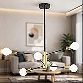 Phaosio Modern Sputnik Chandeliers for Dining Room, Height Adjustable Semi Flush Black and Gold Chandelier Ceiling Mount Ligh