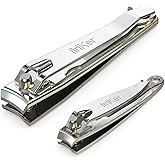 FiriKer Nail Clippers with Nail File, Fingernail Clipper, Toe Nail Clippers | 2PCS Nail Clipper Set (Silver), Large for Toenails, Small for Fingernails, Used Separately, Ideal Gift for Men and Women