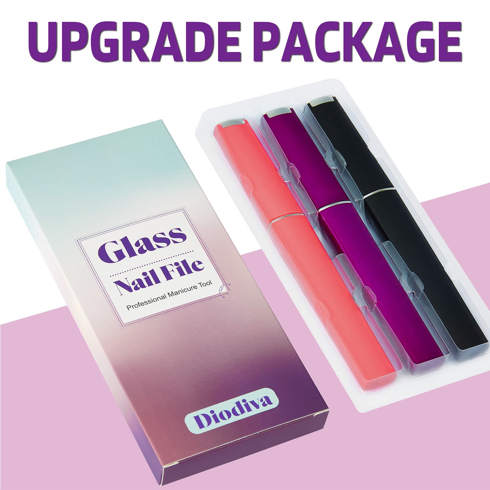 3 Pack Crystal Glass Fingernail File with Case for Natural Nail Professional Czech Glass File Double-Sided Etched Gentle Nail Care Stocking Stuffers for Women or Adults, Unique Gifts