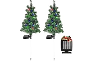 FANFX Solar Christmas Tree Garden Stake Lights Waterproof Christmas Decorations Tree Lights Outdoor Xmas Tree Light Christmas décor Pathway Lights Patio Yard (Color, 2pcs