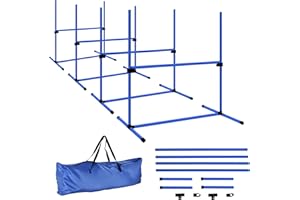 PawHut 4 Piece Dog Agility Training Equipment for Dog Agility Course with Adjustable Height Jump Bars, Included Carry Bag, & Displacing Top Bar, Blue