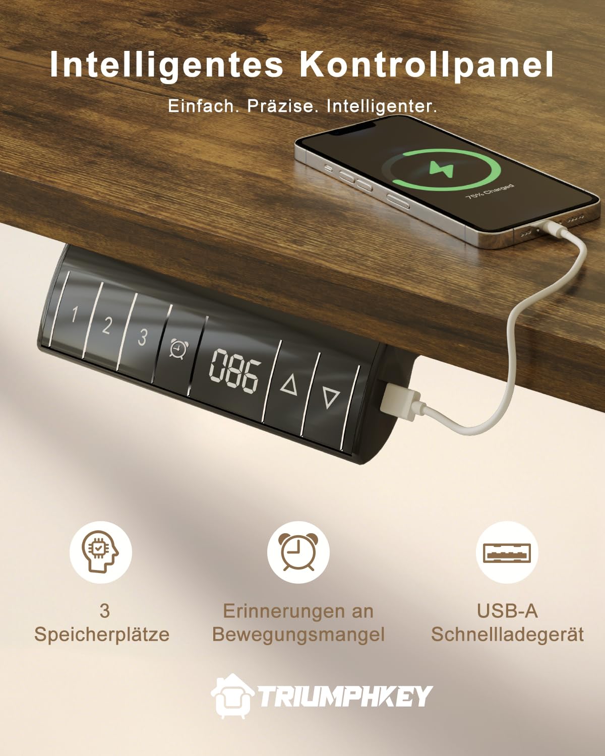 TRIUMPHKEY Höhenverstellbar Schreibtisch groß 200x80cm mit USB Ladeanschluss, 3 Memory-Steuerung Schreibtisch Höhenverstellbar Anti-Kollisions Höhenverstellbarer Tisch Computertisch 4