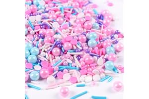 MILOVIN Edible Pink Sprinkle for Cake Decorating, Pink Blue Pearl Sprinkles, Jimmy Sprinkles, Perfect for Baking, Cake, Cupcakes, Macaron, waffles, Ice Cream, and Cookies(120g/4.23oz)
