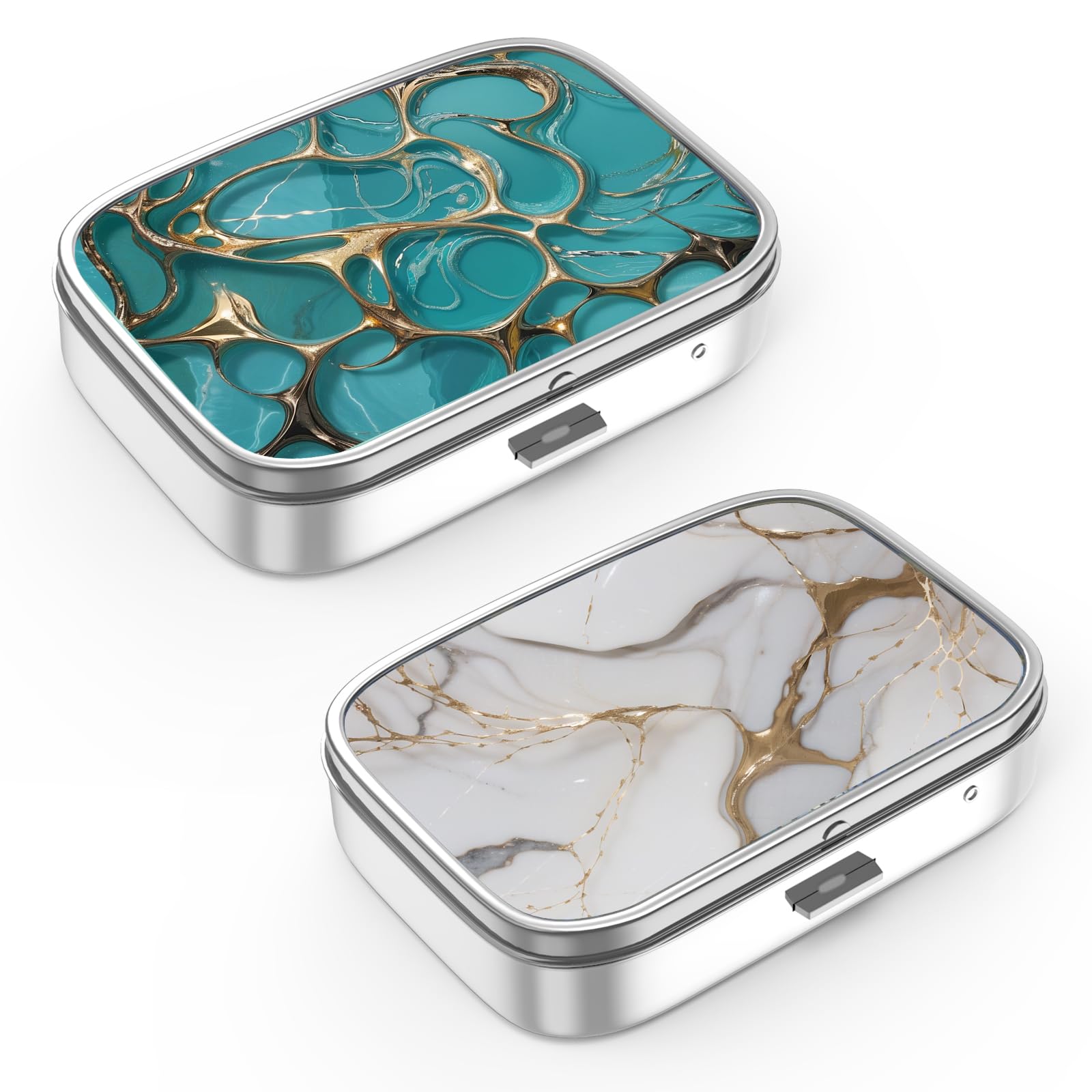 Pill Box 2 Compartment Medicine Pill Case,Portable for Pocket or Purse Pill Box Decorative Metal Medicine Vitamin Organizer Unique Gift