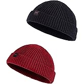 DASMINI 2 Pack Fisherman Beanie Hats for Men Women,Knit Trawler Skull Cap,Watch Cap,Spring Fall Winter Warm Short Hats