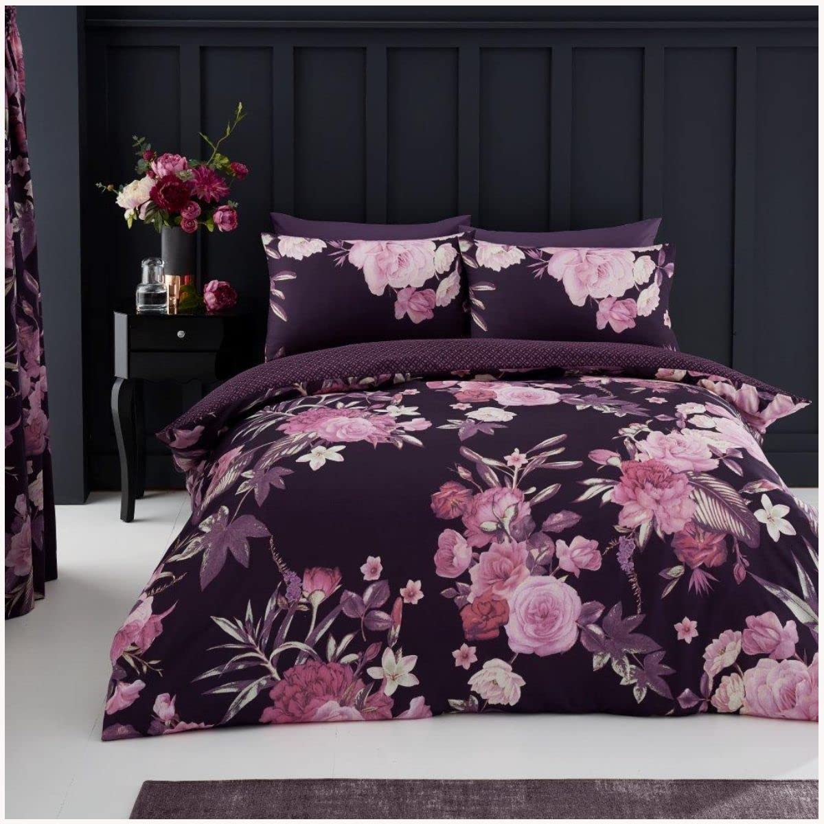 GC GAVENO CAVAILIA Floral Duvet Cover Double Bed Set, Washable Reversible Quilt Bedding, Breathable Comforter Set, Purple
