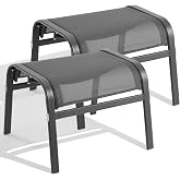 ONBRILL Outdoor Ottoman Set of 2, Oversized Outdoor Foot Rest, Grey | Stackable, All Weather Outdoor Foot Stool, Supportive Textliene, Metal Frame, Patio Garden Pool Furniture