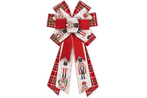 ABTOLS Large Christmas Bows for Wreath, Red Buffalo Plaid Wreath Bows Christmas Nutcracker Bows for Front Door, Red Xmas Decor Burlap Ornament Tree Topper Bows for Christmas Indoor Outdoor Decor