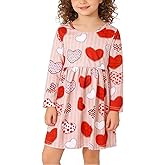 Valentines Toddler Girl Dress Love Hearts Print Ruffle Bottom Long Sleeve Casual Dress 3-8Y