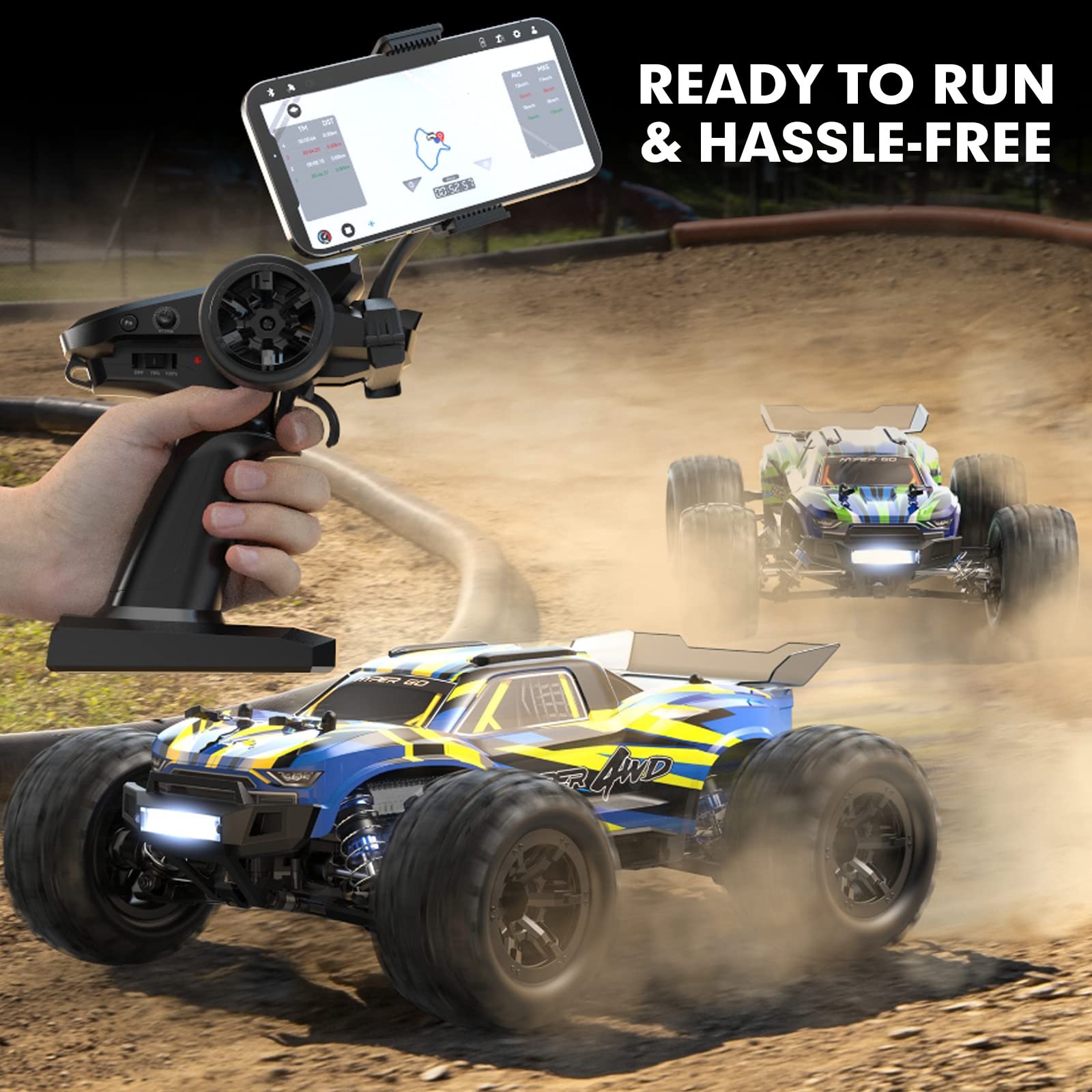 HYPER GO H16GT 1/16 Scale RTR Remote Control Car for Adults, GPS Max 40 Km/h Fast RC Cars with LED Light, Race Offroad RC Monster Trucks, RC Truggy with 2S Lipo Battery