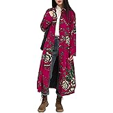 FioraMosaic Women's Linen Trench Coat - Boho Jacket Floral Penny Lane Style with Cotton Lining