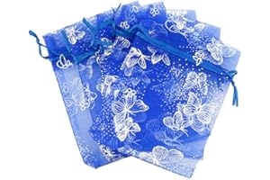 Tovip Wholesale 100PCS Organza Bag Butterfly Design Wedding Pouches Jewelry Packaging Bags (Dark Blue, 5x7 (13x18cm))