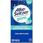 Alka-Seltzer Cool Action Heartburn Relief Gum, Extra Strength Antacid Gum, Acid Indigestion and Upset Stomach Relief, No Chalky Taste, Cool Mint Flavor, 60 Count