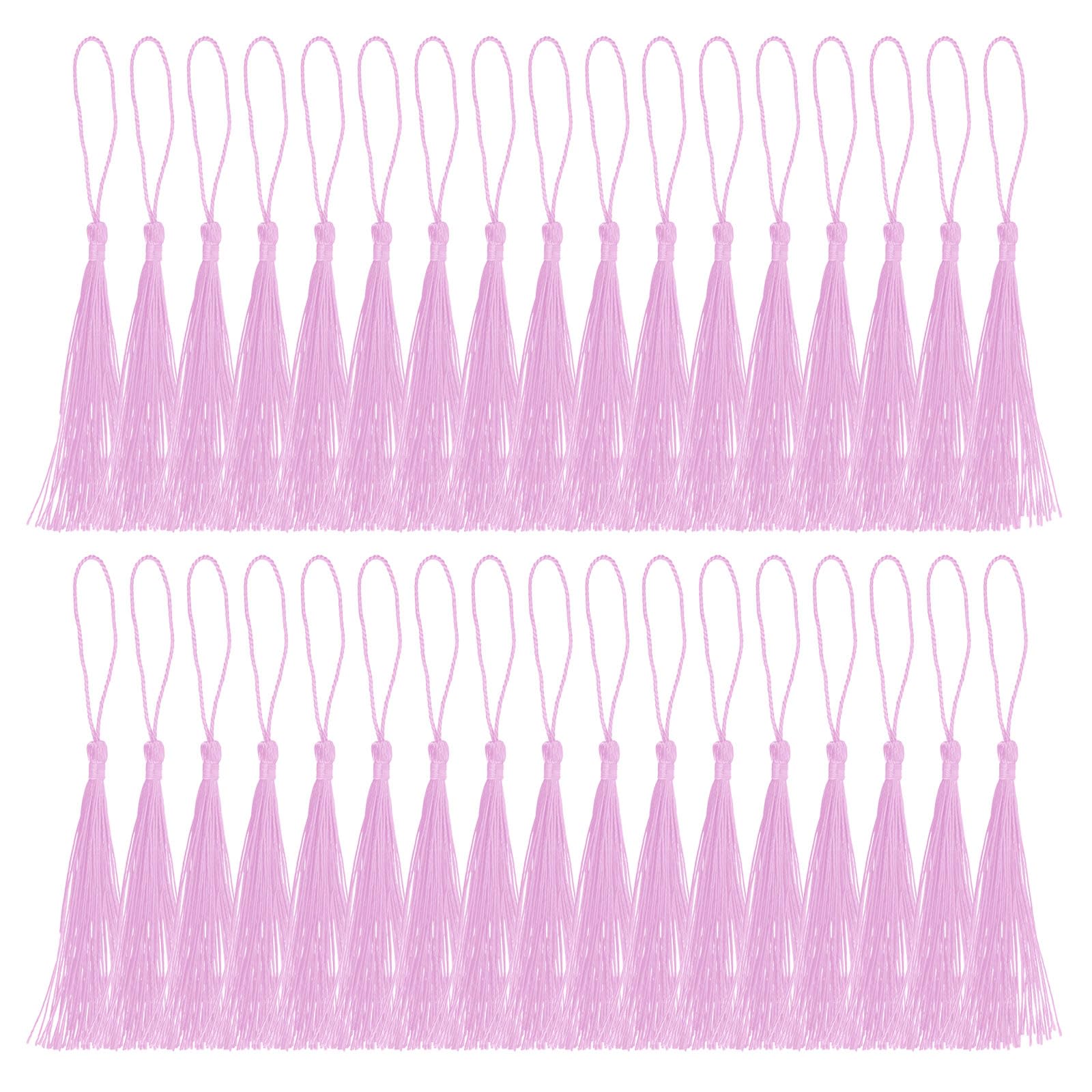 PATIKIL 13cm/5 Inch Bookmark Tassels, 100 Pack Soft Silky Floss Cord Loop Mini Handmade Tassels for Craft DIY Keychain Jewelry Making, Purple