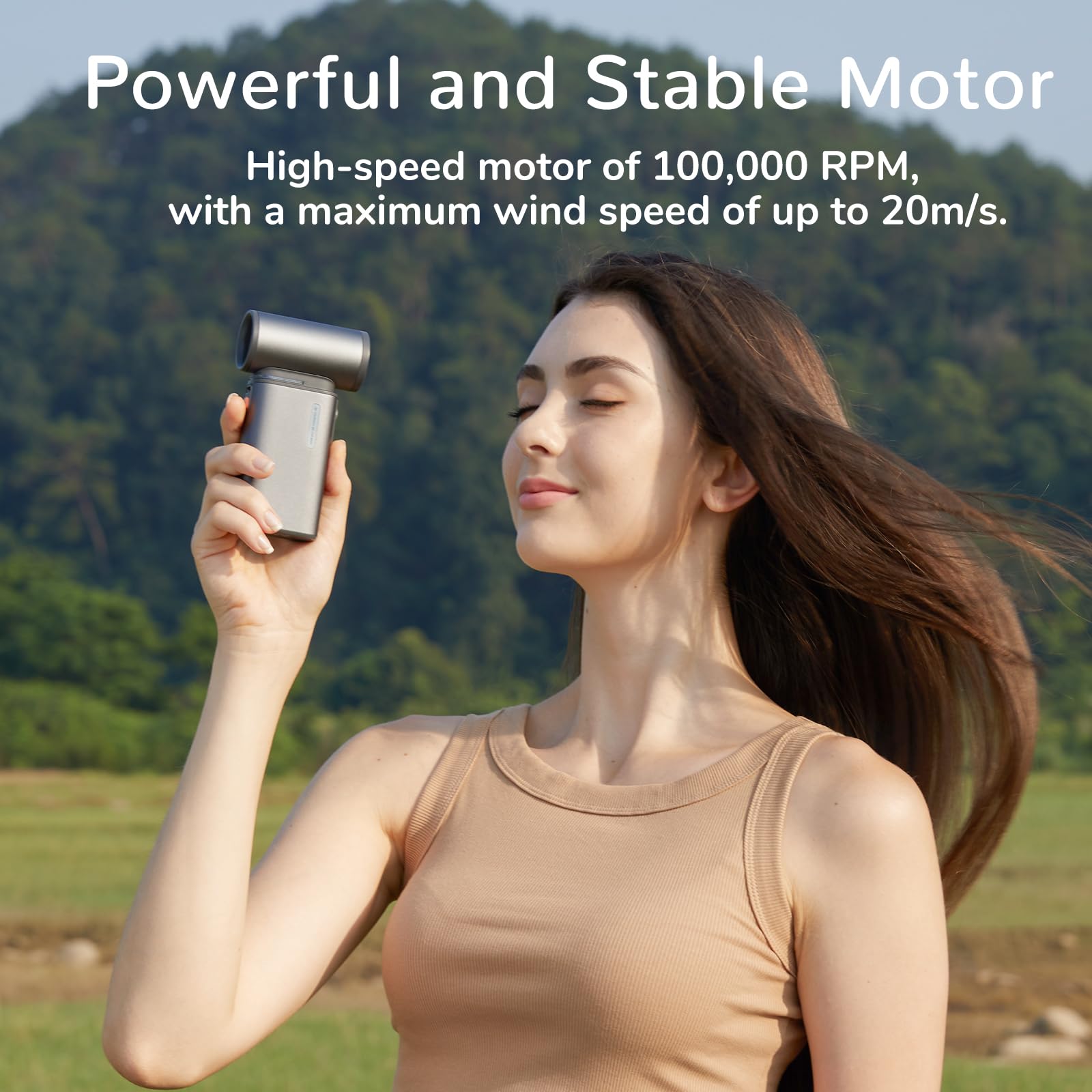 JISULIFE Super Jet Fan, 8500mAh Portable Handheld, 100000 RPM Electric Air Duster, 20m/s Dry Blower, 100 Speed Gears Turbo Fan Digital Display, Rechargeable Compressed Air Duster - Dark Grey