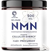 NMN Supplement 500mg | 99% Pure | NAD+ Precursor for Cellular Energy, Longevity, Repair, and Healthy Aging Support | Third-Party Tested & Non-GMO | Nicotinamide Mononucleotide | 60 NMN Capsules