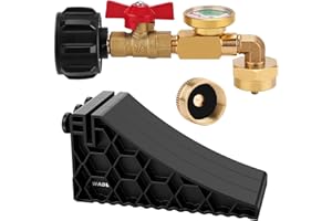 WADEO Propane Connection Fitting with Gauge, 3PCS Tank Stabilizing Feet, 20lb to 1lb Converter with On-Off Control Valve