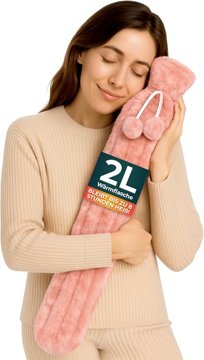 Volila Long Hot Water Bottle 2L with Fuzzy Cover 72cm Pink