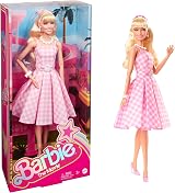 Barbie The Movie Doll Margot Robbie Pink Gingham Dress Daisy Necklace HPJ96