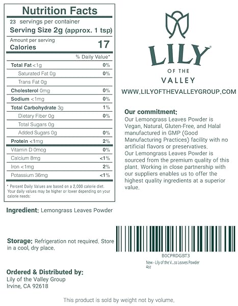 LILY OF THE VALLEY LEMONGRASS POWDER – FRESHLY GROUND DRIED LEMONGRASS – GREAT FOR COOKING & BAKING – 100% RAW – SOURCED FROM INDIA – VEGAN & GLUTEN-FREE – PACKED IN RESEALABLE POUCH (8OZ, 226G)