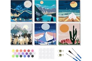 Bowetile 6 Pack Landscape Paint by Numbers Adult Kit Beginner, Adult Paint by Number Kits on Canvas with Frame, Peinture a Nu