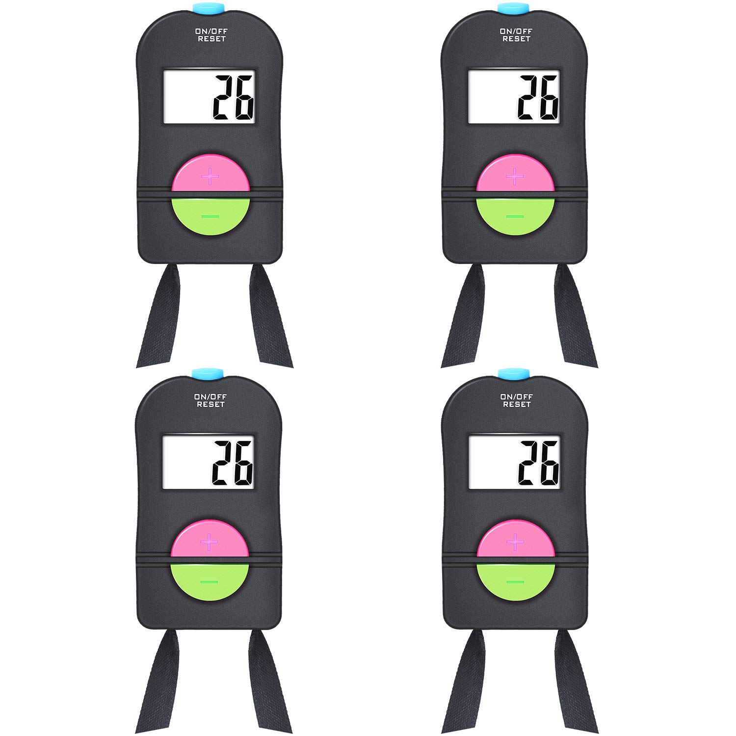 Frienda 4 Pieces Digital Hand Tally Counter Golf Sports Counter Electronic Add Subtract Manual Clicker Handheld Mechanical Number Click Counter with Neck Lanyard