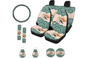 Suobstales Boho Mandala Turtle Print Car Seat Covers Full Set for Women Girly Seat Cover Protector Auto Decorative with Steering Wheel Cover +Seat Belt Covers +Coasters +Keychains
