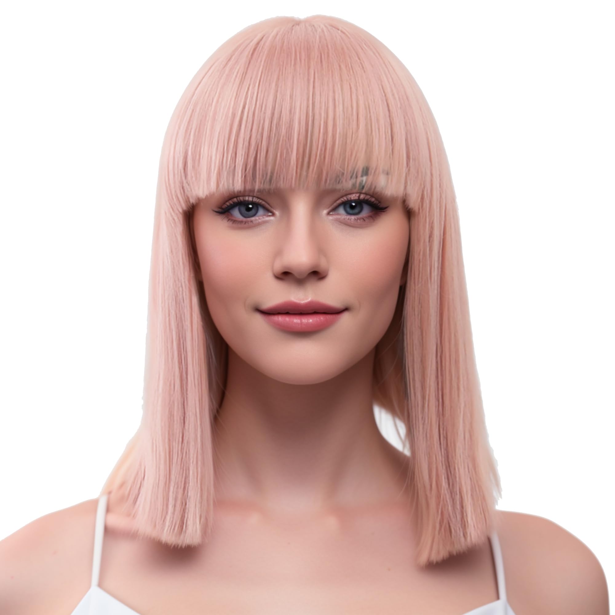 IMISSU Short Natural Cut Hair Cosplay Wig with Straight Bangs Halloween Costume Party Wigs for Women (Pink)