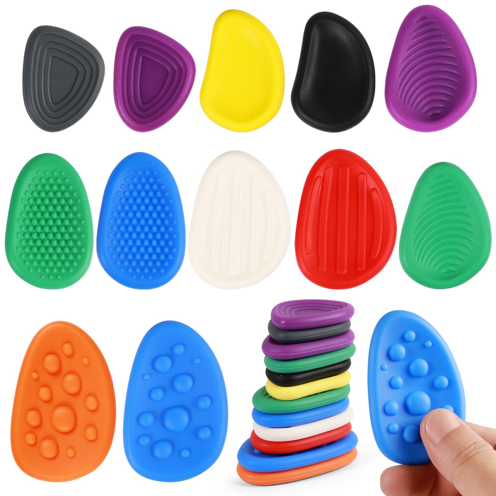 GTNCE 12 Pcs Sensory Stone, Sensory Fidget Toys, Textured Worry Stones for Kids & Adults, Silicone Stress Relief Toys for Anxiety, Autism & Calming Fidget Toys for School, Quiet Classroom Toys