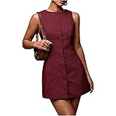 SOLY HUX Women's Plaid Button Down Dress Crew Neck Sleeveless Tie Back Work Office Mini Dresses