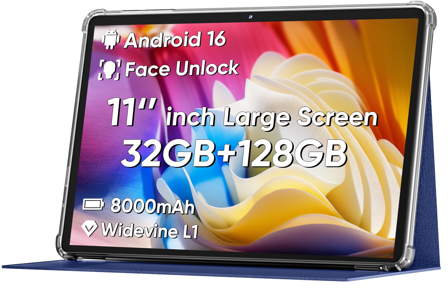 Photo 1 of ***Factory Sealed******COLORROOM 2026 Android 16 Tablet 11inch, Face Unlock, 18W Fast Charging, 32GB+128GB+1TB Expand, Octa-core CPU, 8000mAh Large Battery, WiFi6, Touchscreen Display, Widevine L1 Tableta, Blue