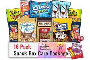 Fountain City Fulfillment Snack Box Care Package - Back to School Gift Variety Snack Boxes for Adults, Teens & Kids - Gummy Bears, Peanuts, Cookies, Cookie Sandwiches - Snack Pack Food Gift for College, Camp, Road Trip Snack Variety (16 Count Famous Amos Keebler V2)