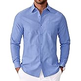 COOFANDY Mens Long Sleeve Oxford Shirt Soild Button Up Cotton Shirts Casual Work Shirts with Pocket Blue