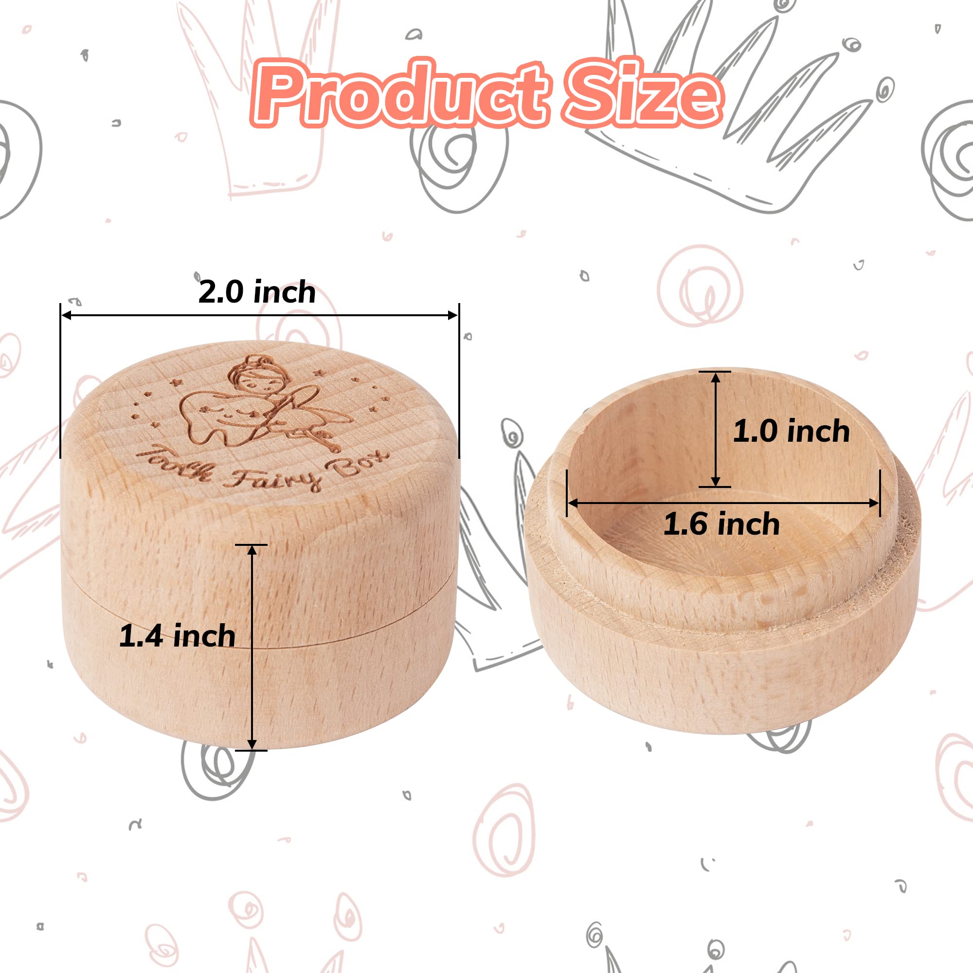 2Pcs Tooth Fairy Box for Boy Girl Wooden Tooth Fairy Keepsake Box to Place Under Pillow Milk Teeth Container Box Cute Lost Tooth Holder Baby Toddler Teeth Case for Baby Shower Birthday Gift