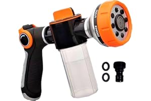 Hose Nozzle with Soap Dispenser, Car Wash Sprayer and Soap Sprayer Hose Attachment - Foam Control Dial with 8 Spray Patterns,