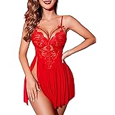 Avidlove Sexy Lingerie for Women Lace Babydoll Strap Chemise Nightgown V Neck Sleepwear Mesh Side Slit Nighty