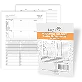 LARGE PRINT Two-Sided Family Group Sheets for Ancestry (30 Sheets) by EasyGenie | Archival-Quality Genealogy Forms