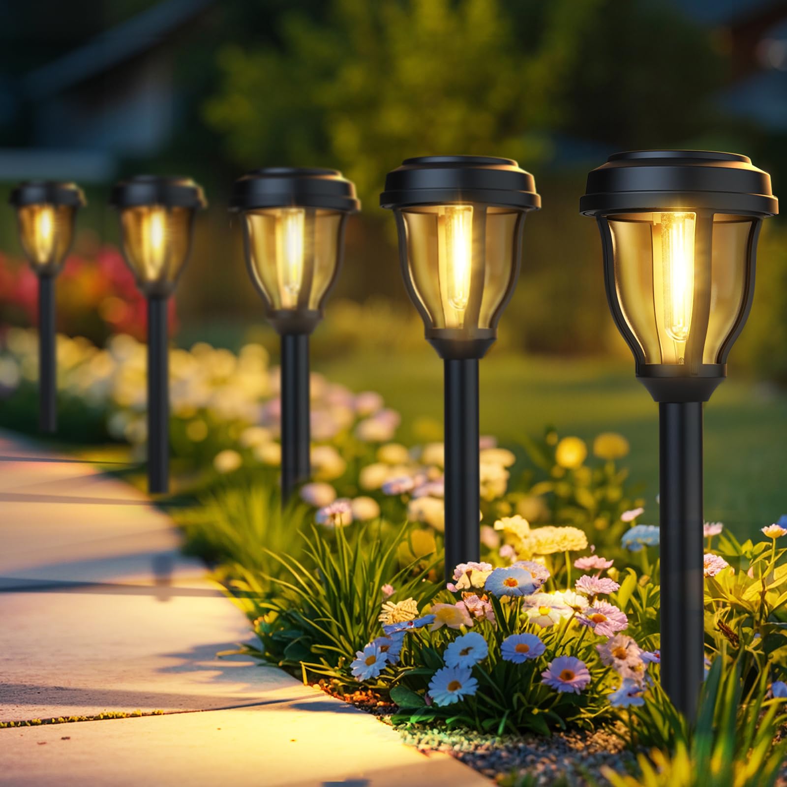 Photo 1 of DERAYSION 12 Pack Solar Lights Outdoor, Solar Pathway Lights Auto On/Off Waterproof Garden Landscape Lighting for Path, Yard, Walkway, Driveway