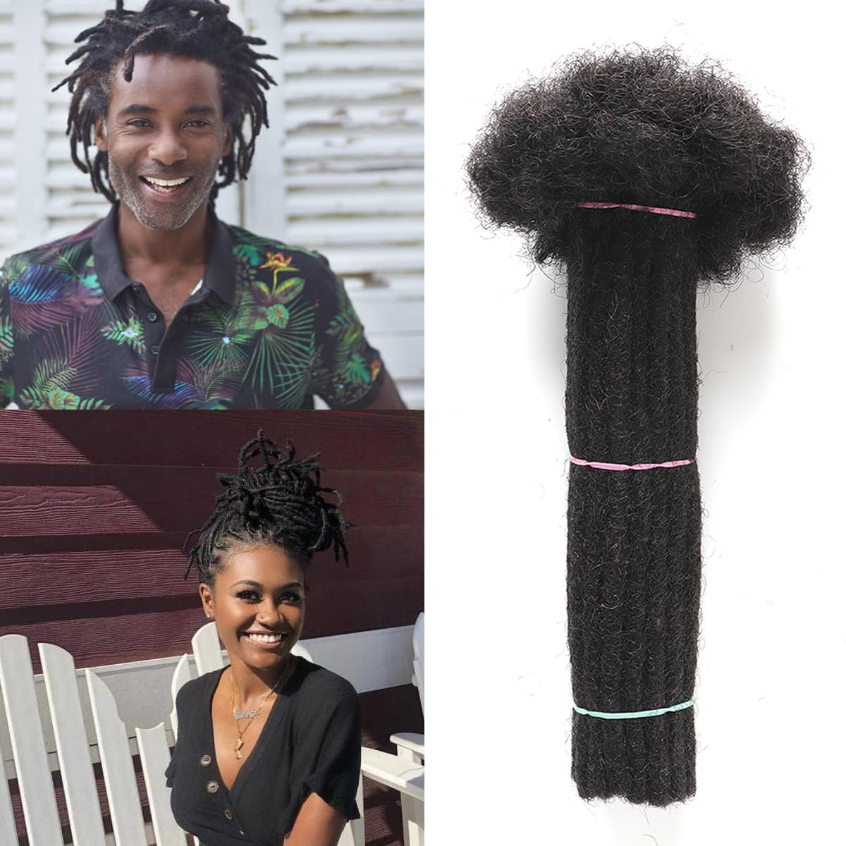 Alaleibaby 8 Inch Loc Extensions Human Hair 0.6cm Thickness 20 Strands Real Human Hair Dreadlock Extensions for Man/Women Full Head Handmade Permanent loc Extensions Bundles Natural Black โ image 1