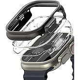 Ringke Slim for Apple Watch Ultra 3/2/1 Case (49 mm) [No More Discoloration / 2 Pack] Lightweight Solid Transparent Cover & Extra Color - Clear + Titanium Black