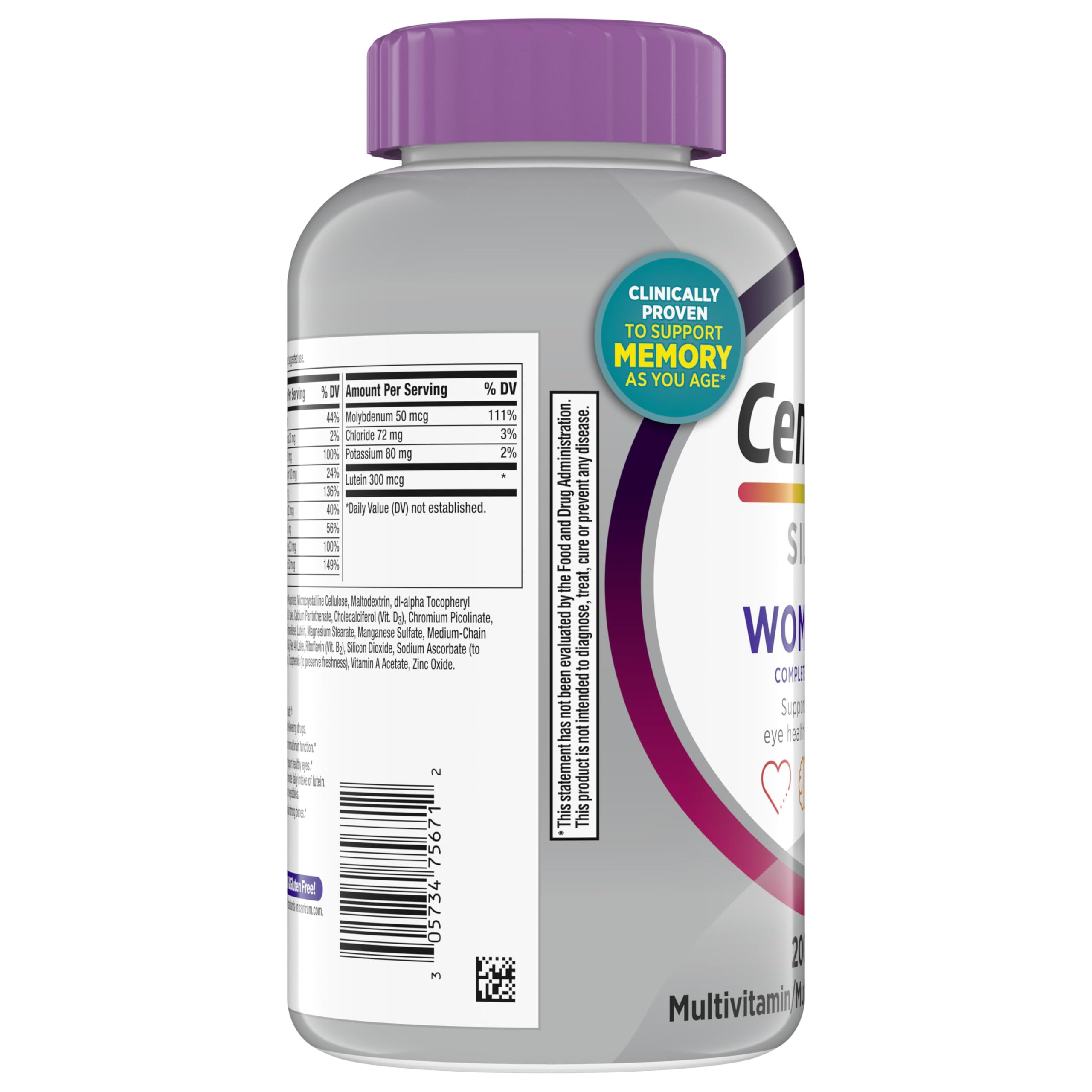 Centrum Silver Women's Multivitamin for Women 50 Plus, Multivitamin/Multimineral Supplement with Vitamin D3, B Vitamins, Non-GMO Ingredients, Supports Memory and Cognition in Older Adults - 200 Ct