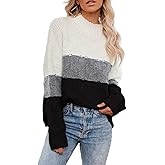 ANCAPELION Women’s Casual Sweater Pullover Winter Cozy Long Sleeve Turtleneck Jumpers Color Block Knit Pullover Top Loose Fit