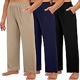 Huukeay 3 Pack Women's Plus Size Pants, High Waisted Wide Leg Pants Casual Pajamas Pants Loose Yoga Sweatpants with Pockets