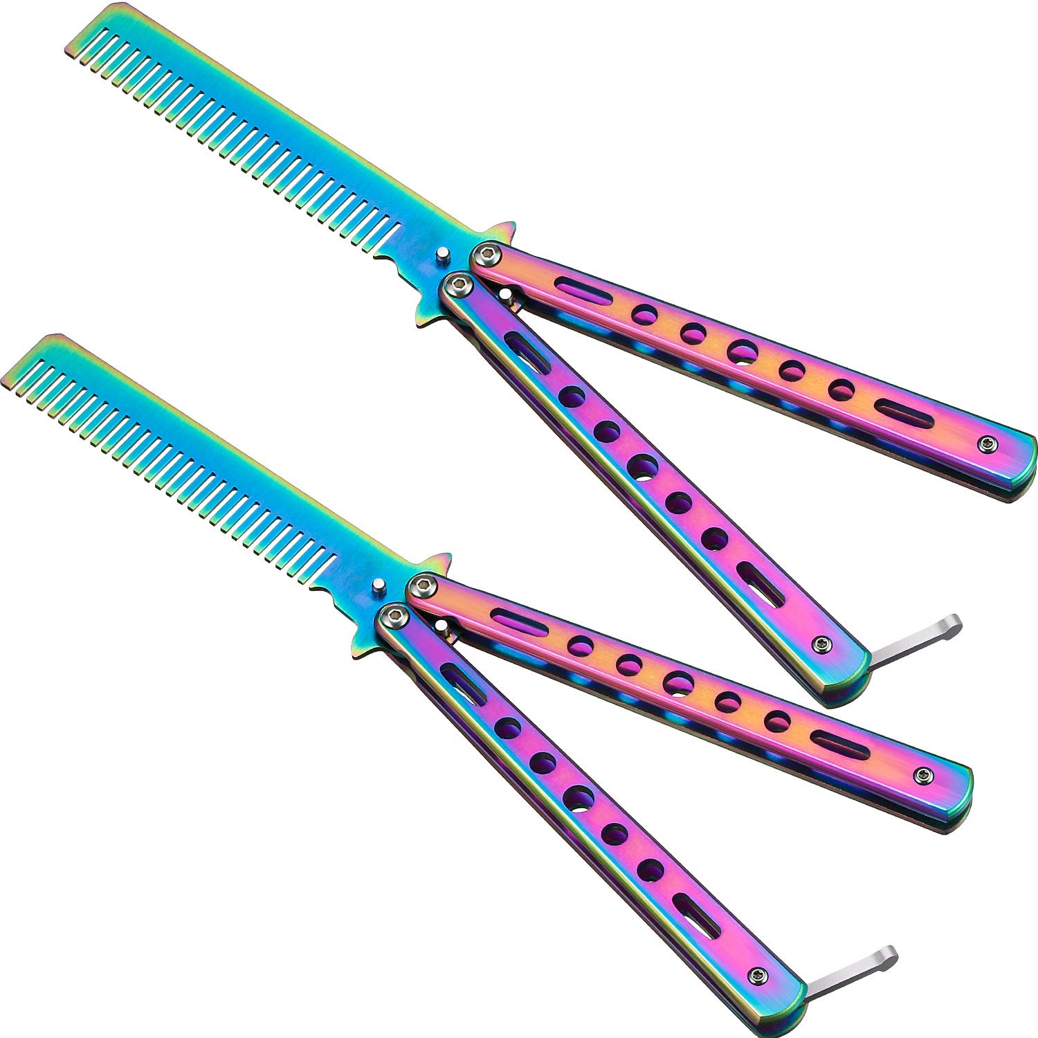 Photo 1 of 2 Pieces Combs Stainless Steel Folding Practice Combs Hair Styling Tools for Sport Outdoor Use (Colorful)